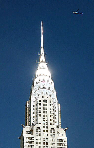 a helicopter near the Chrysler Building