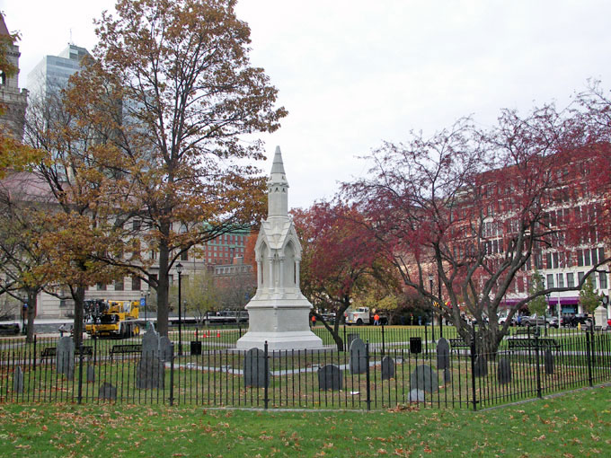 Cemetery headstones on the Common in Worcester MA